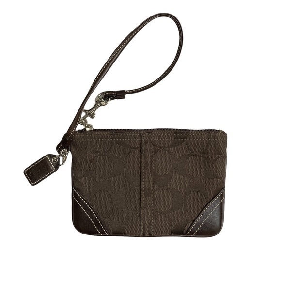 Coach brown signature c leather wristlet bag - Picture 1 of 10